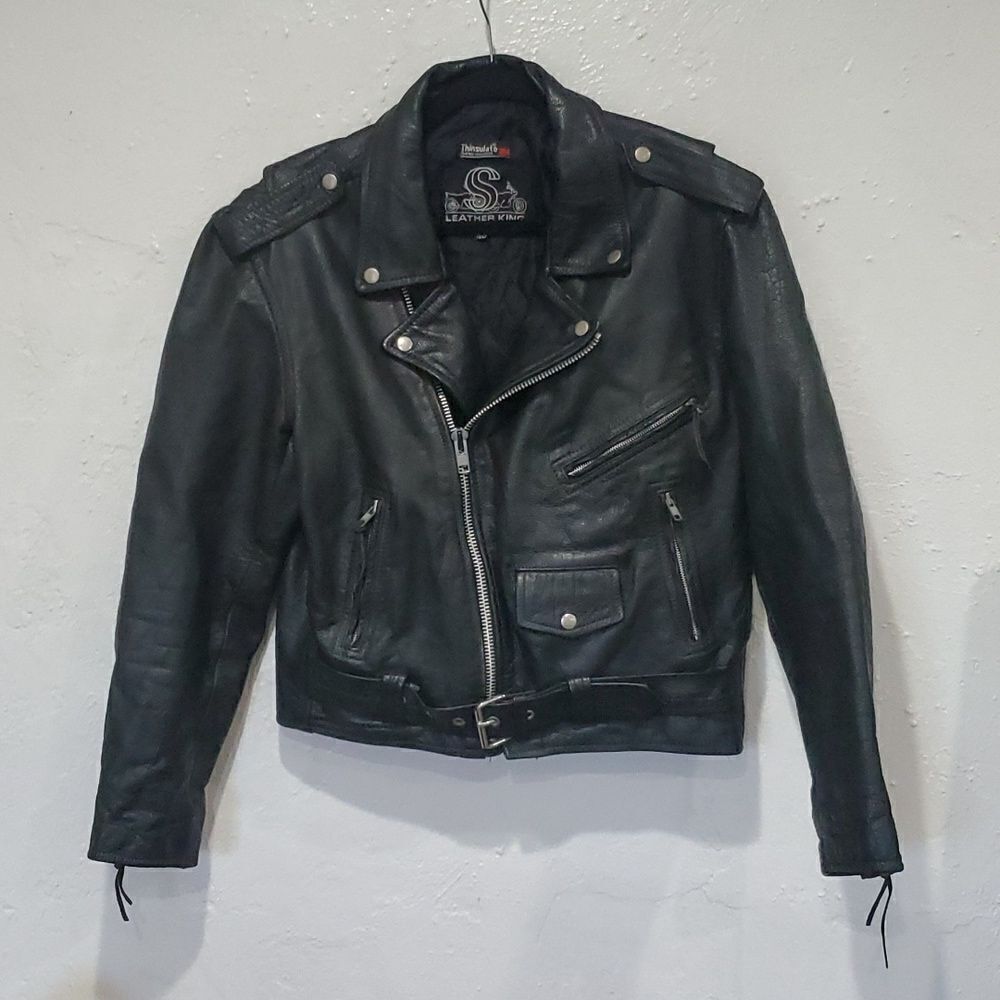 Vintage Leather King Motorcycle Jacket in Black Size M or 6/8